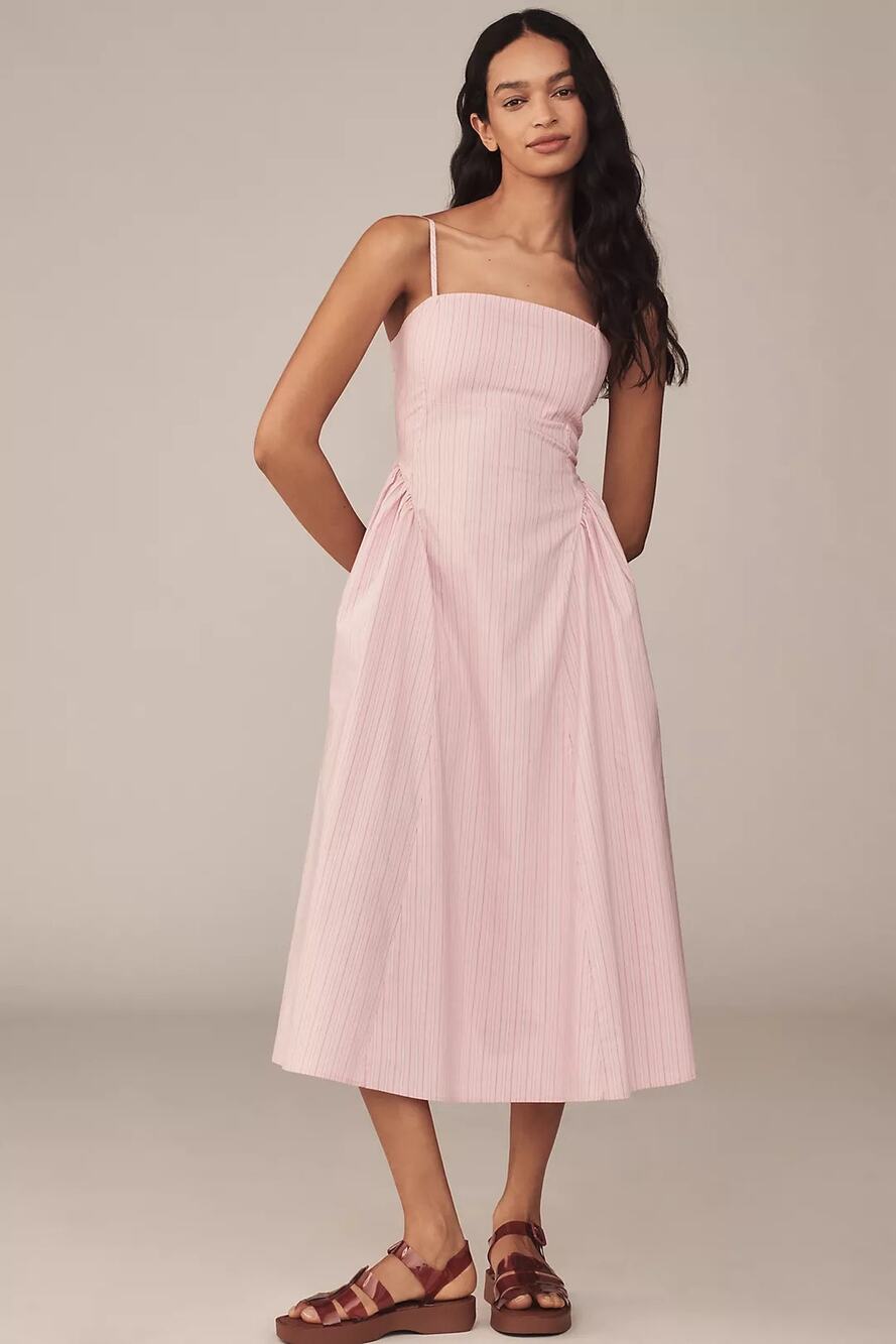 NWT Anthropologie Maeve Sleeveless Fitted A-Line Midi Dress $168 X-LARGE Pink